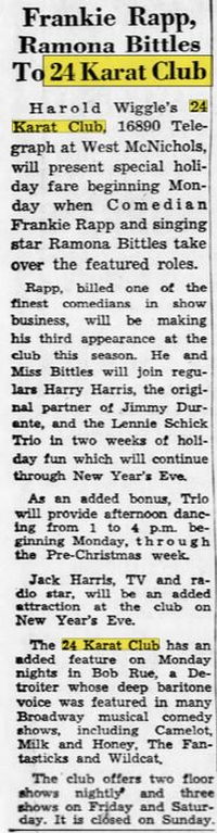 24 Karat Club (24 Carat Club) - Dec 17 1967 Article (newer photo)